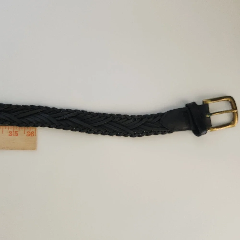 Mens‎ Black Braided Leather Belt Size 40 Full Grain Brass Buckle Woven Dress
